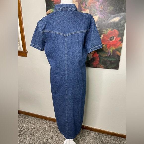 Match Vintage Made in USA Pure Cotton Denim Western Maxi Pencil Dress Sz 12 - Picture 5 of 8
